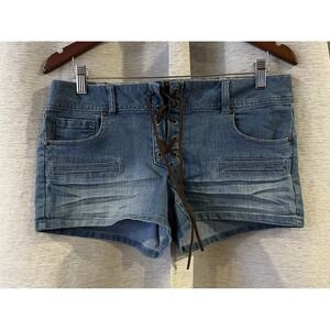 Vintage Y2K Boom Boom Jeans Lace Up Denim Shorts Size 11 Festival Micro